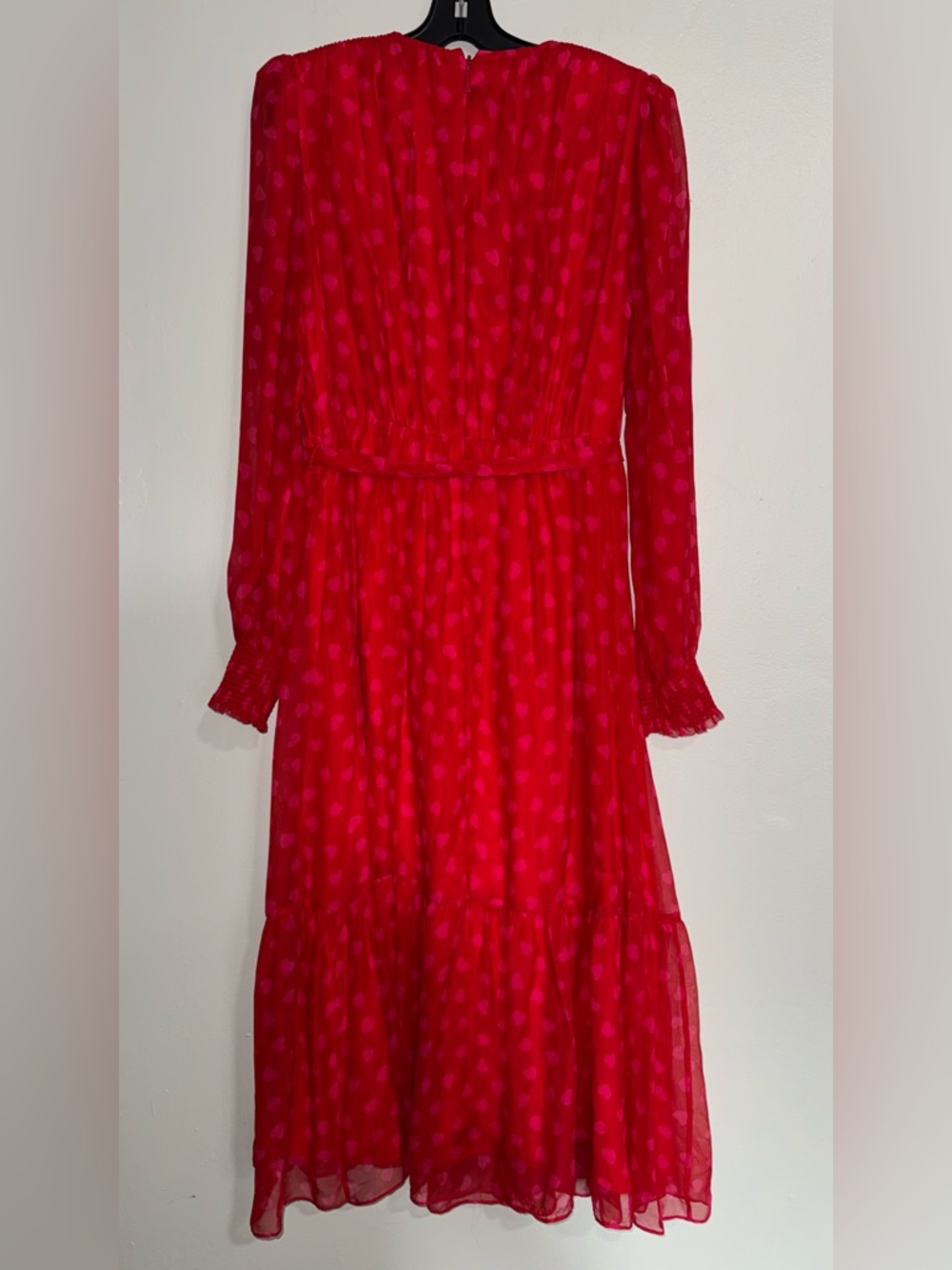 kate spade Red Long-Sleeve Heartbeat Silk  Midi Dress - Picture 9 of 16